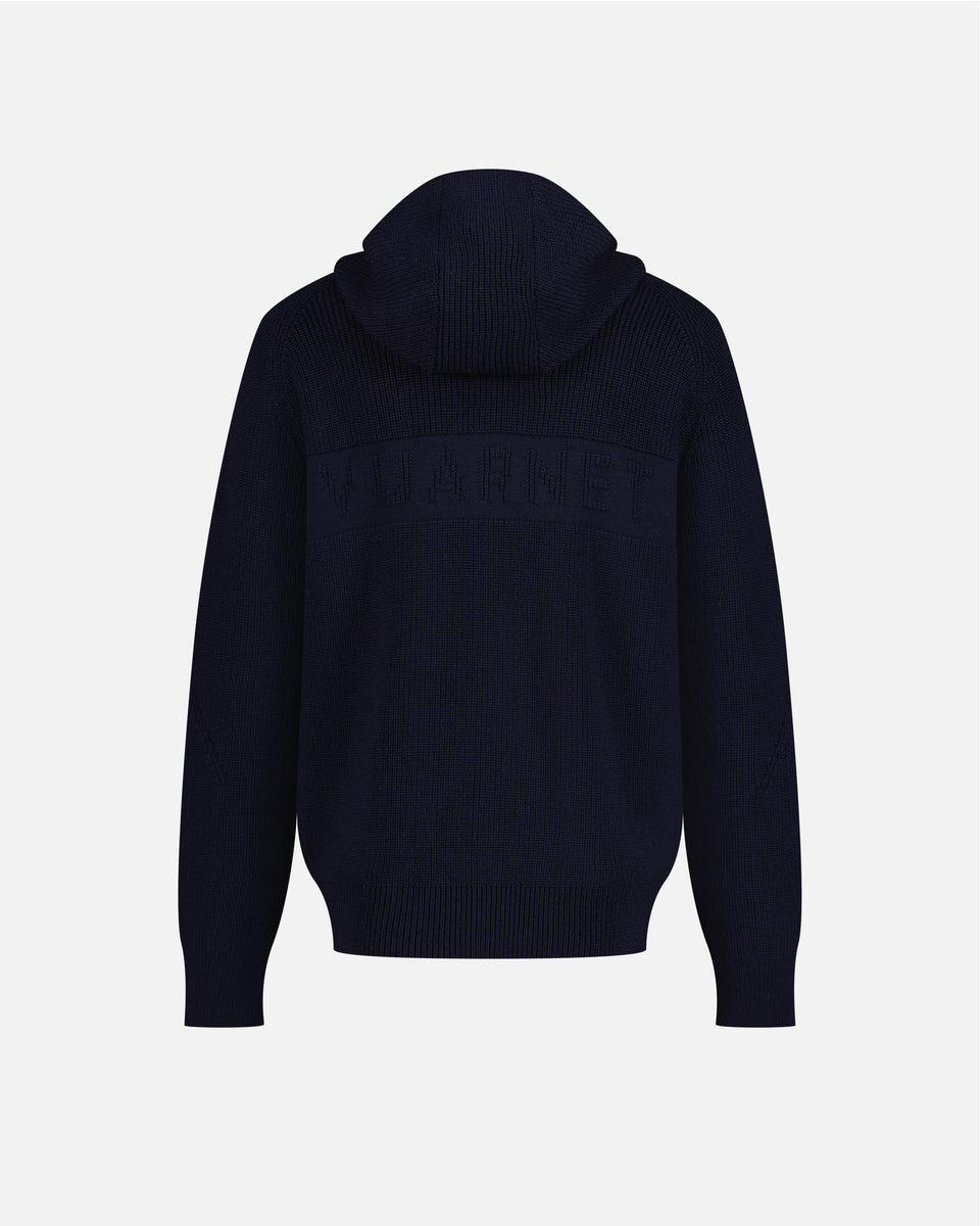 NAVY BLUE MEN'S HOODED MERINOS JUMPER