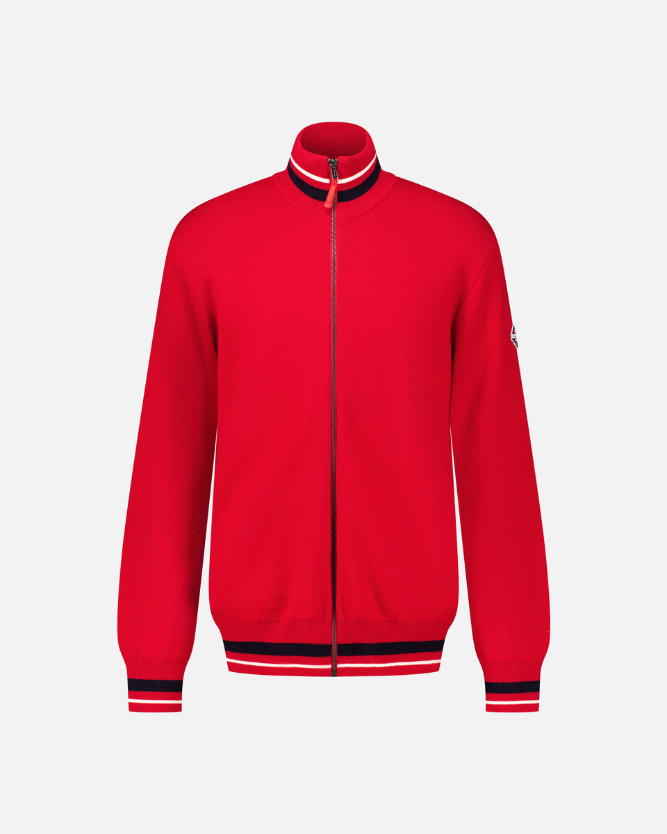 RED MEN'S ZIPPED MERINOS PULLOVER
