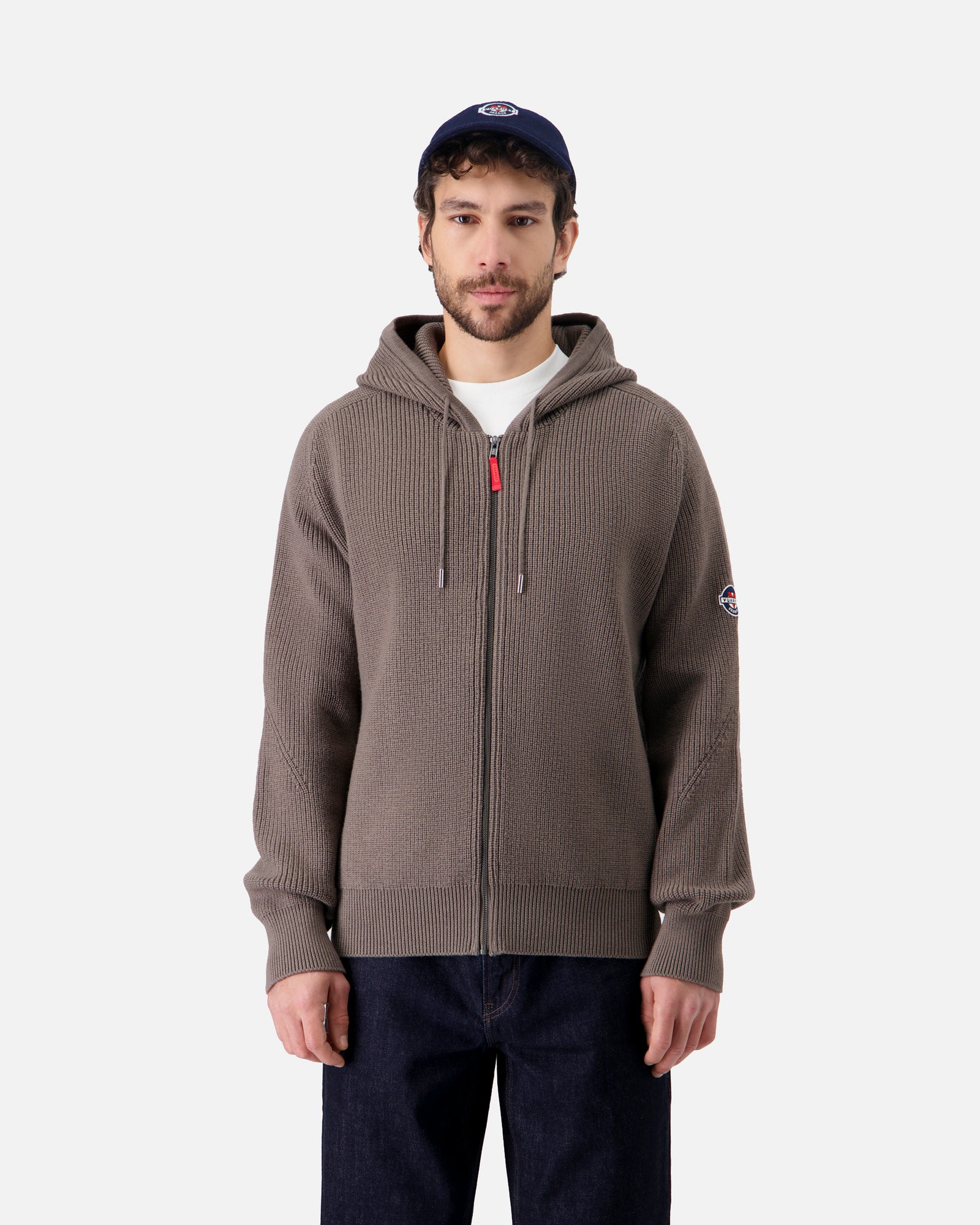 KHAKI MEN'S HOODED MERINO JUMPER