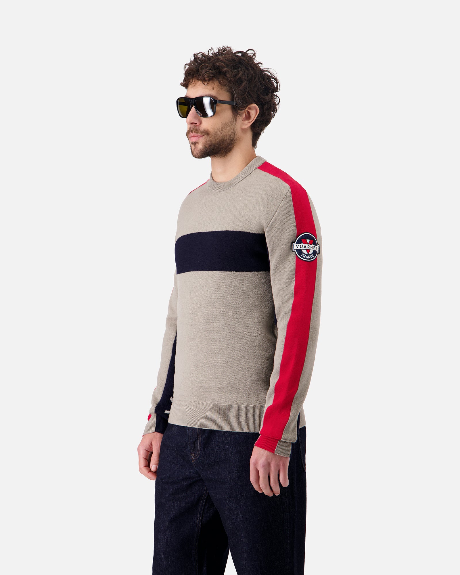 BEIGE/NAVY MEN'S RACING PULLOVER
