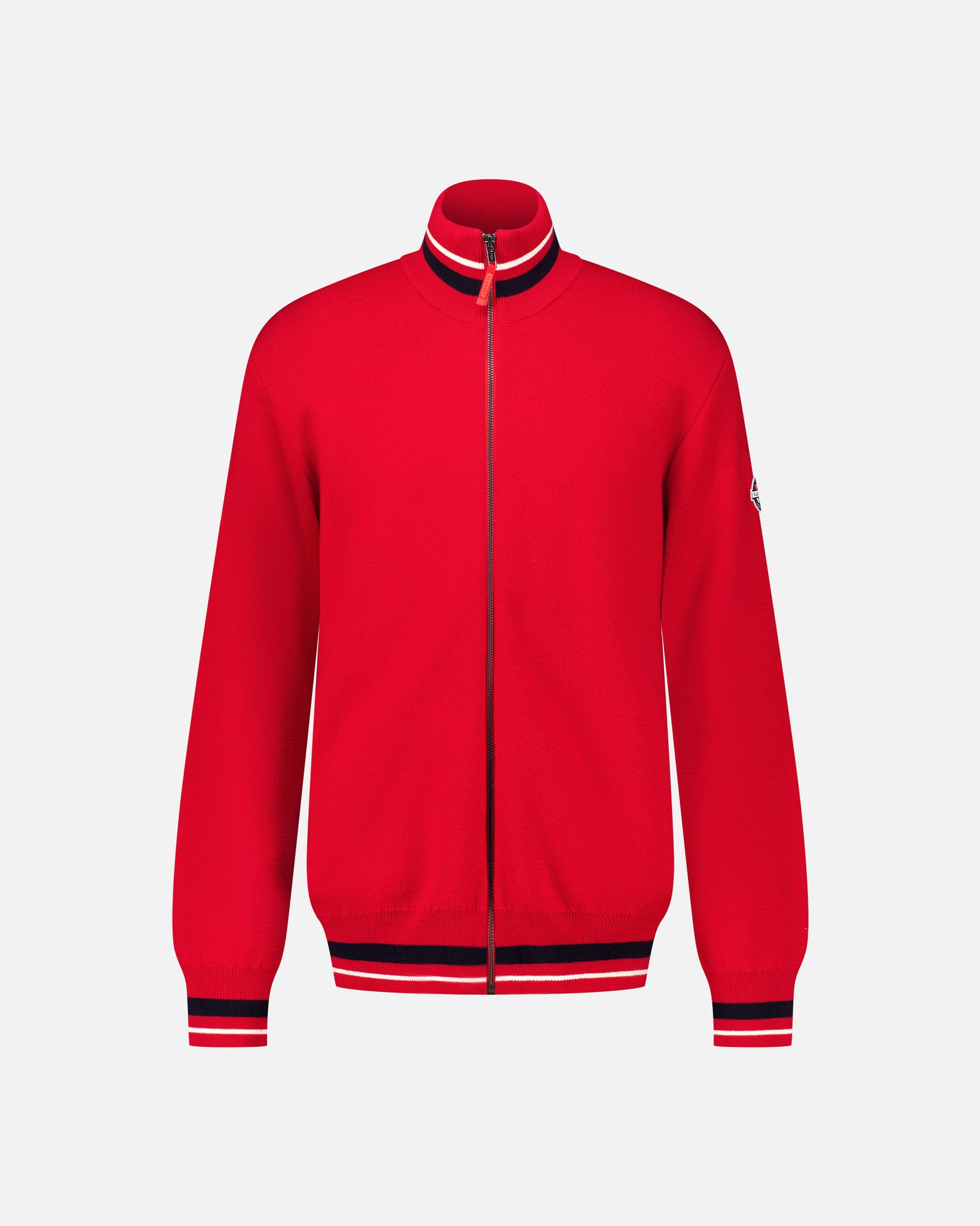 RED MEN'S ZIPPED MERINOS PULLOVER